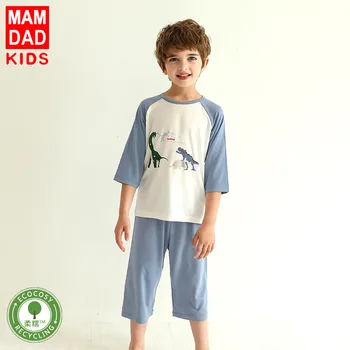 Уютные хлопковые пижамы для детей, пижамы с динозаврами Для мальчиков, Летняя одежда с кондиционером с короткими рукавами