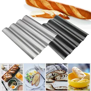 Форма для выпечки французского хлеба с антипригарным покрытием и перфорацией, форма для выпечки тостов, форма для тостера Cloche Waves, Серебристо-стальной поднос