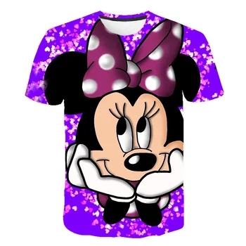 Футболка для девочек, футболка с принтом Минни Микки Маус, одежда для девочек, новая футболка с принтом Kawaii Disney, модная футболка с короткими рукавами