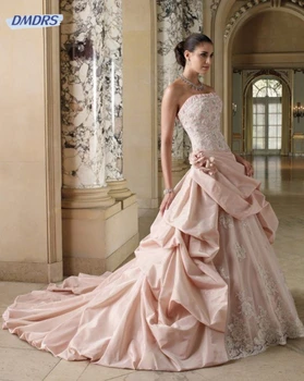 Элегантное бальное платье без бретелек с аппликацией из тафты на спине, Розовое свадебное платье, Романтическое платье в пол, вечерние халаты