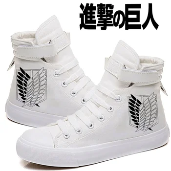 Японский аниме Атака на титанов графические высокого верха обуви холст напечатаны кроссовки Повседневная обувь холст обувь